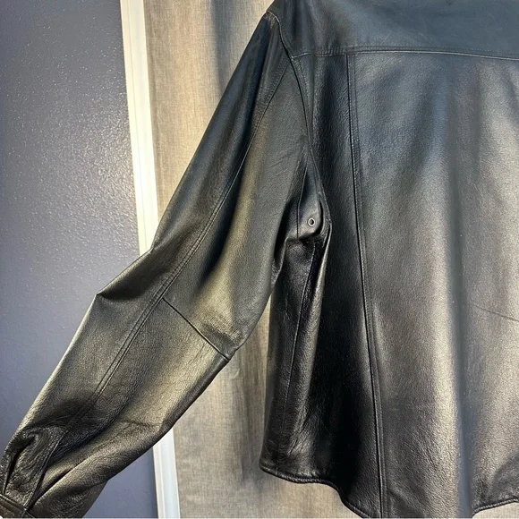 Bikers Club Black Genuine Leather Button-Up Jacket | Size M| Classic Moto Style - Picture 7 of 15